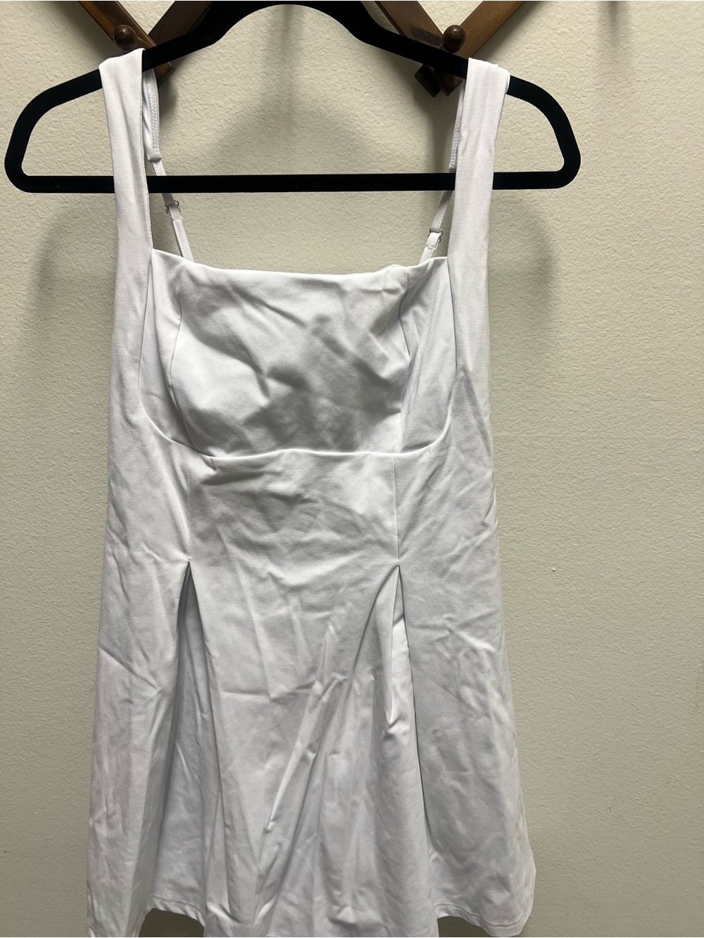 Amazon White Mini Dress with Square Neck and Pleated Skirt